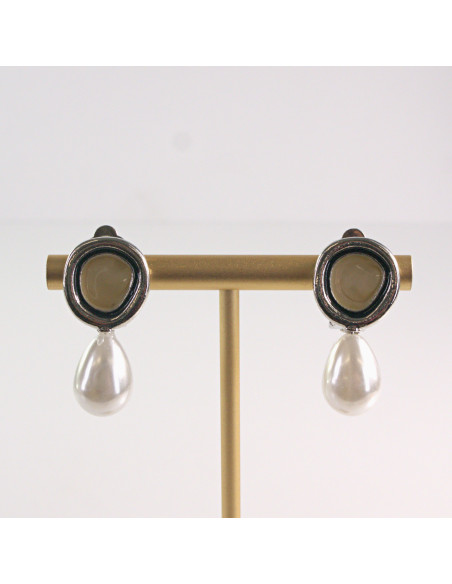 Klipsy do Uszu Lolita Akcesoria Klips do UCHA  SREBRNE z PERŁĄ PEREŁKI