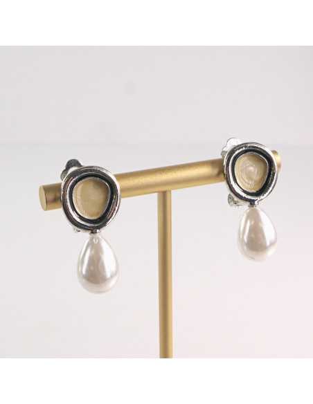 Klipsy do Uszu Lolita Akcesoria Klips do UCHA  SREBRNE z PERŁĄ PEREŁKI