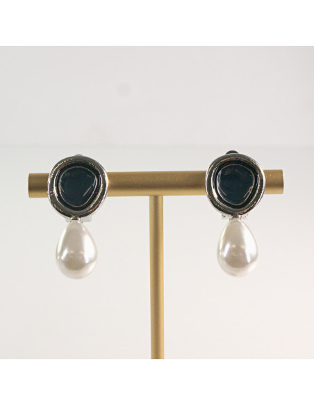 Klipsy do Uszu Lolita Akcesoria Klips do UCHA  SREBRNE z PERŁĄ PEREŁKI