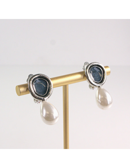 Klipsy do Uszu Lolita Akcesoria Klips do UCHA  SREBRNE z PERŁĄ PEREŁKI