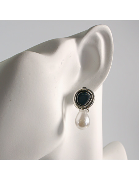 Klipsy do Uszu Lolita Akcesoria Klips do UCHA  SREBRNE z PERŁĄ PEREŁKI