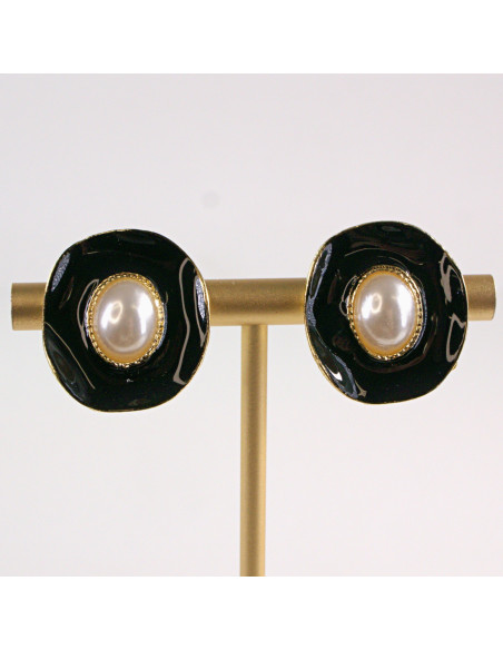 Klipsy do Uszu Lolita Akcesoria Klips do UCHA CZARNE Z PERŁĄ VINTAGE