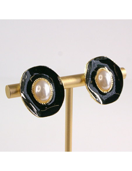 Klipsy do Uszu Lolita Akcesoria Klips do UCHA CZARNE Z PERŁĄ VINTAGE