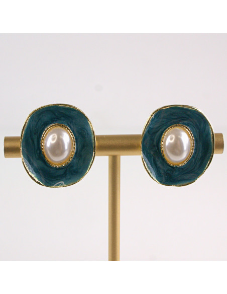 Klipsy do Uszu Lolita Akcesoria Klips do UCHA NIEBIESKIE Z PERŁĄ VINTAGE