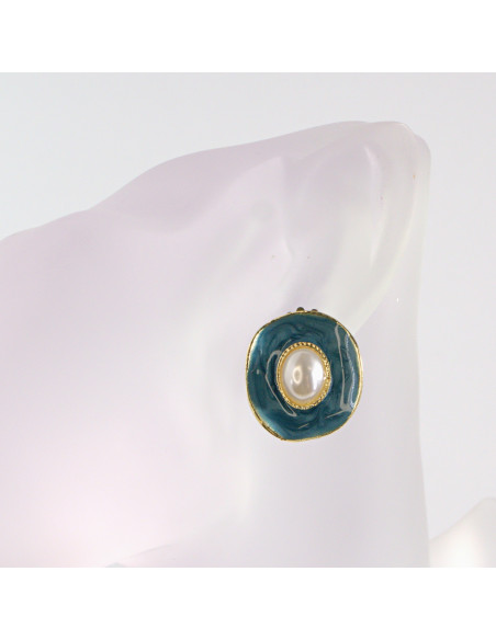 Klipsy do Uszu Lolita Akcesoria Klips do UCHA NIEBIESKIE Z PERŁĄ VINTAGE