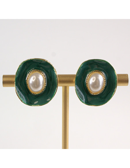 Klipsy do Uszu Lolita Akcesoria Klips do UCHA ZIELONE Z PERŁĄ VINTAGE