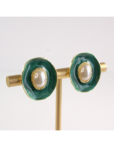 Klipsy do Uszu Lolita Akcesoria Klips do UCHA ZIELONE Z PERŁĄ VINTAGE