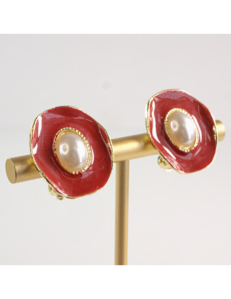 Klipsy do Uszu Lolita Akcesoria Klips do UCHA CZERWONE Z PERŁĄ VINTAGE