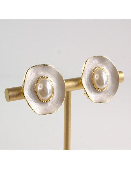 Klipsy do Uszu Lolita Akcesoria Klips do UCHA ECRU Z PERŁĄ VINTAGE