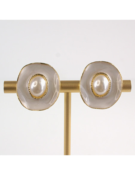 Klipsy do Uszu Lolita Akcesoria Klips do UCHA ECRU Z PERŁĄ VINTAGE