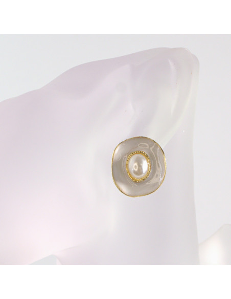 Klipsy do Uszu Lolita Akcesoria Klips do UCHA ECRU Z PERŁĄ VINTAGE