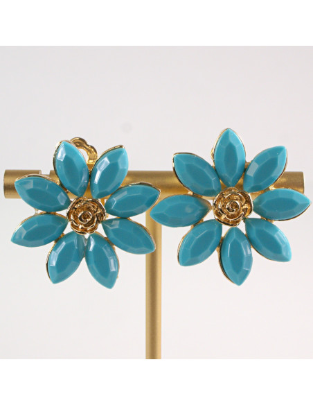 Klipsy do Uszu Lolita Akcesoria Klips do UCHA TURKUSOWE KWIATKI KWIATY