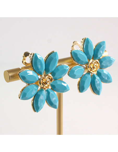 Klipsy do Uszu Lolita Akcesoria Klips do UCHA TURKUSOWE KWIATKI KWIATY