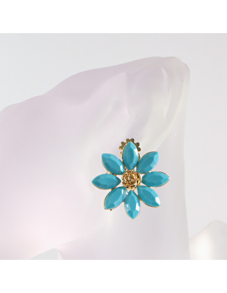 Klipsy do Uszu Lolita Akcesoria Klips do UCHA TURKUSOWE KWIATKI KWIATY