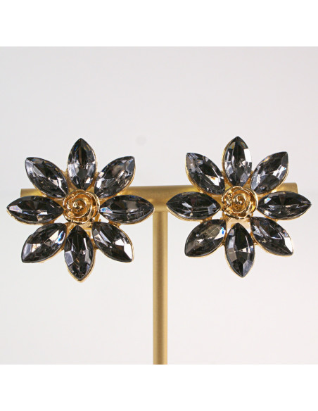 Klipsy do Uszu Lolita Akcesoria Klips do UCHA GRAFITOWE KWIATKI KWIATY