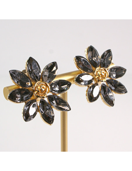 Klipsy do Uszu Lolita Akcesoria Klips do UCHA GRAFITOWE KWIATKI KWIATY