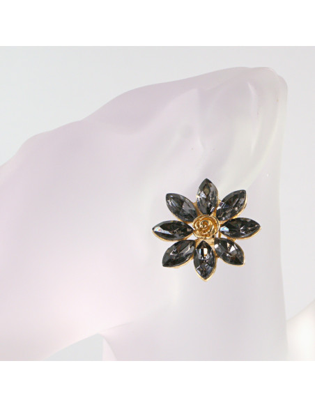 Klipsy do Uszu Lolita Akcesoria Klips do UCHA GRAFITOWE KWIATKI KWIATY