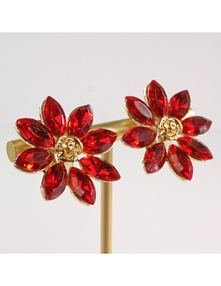 Klipsy do Uszu Lolita Akcesoria Klips do UCHA CZERWONE KWIATKI KWIATY