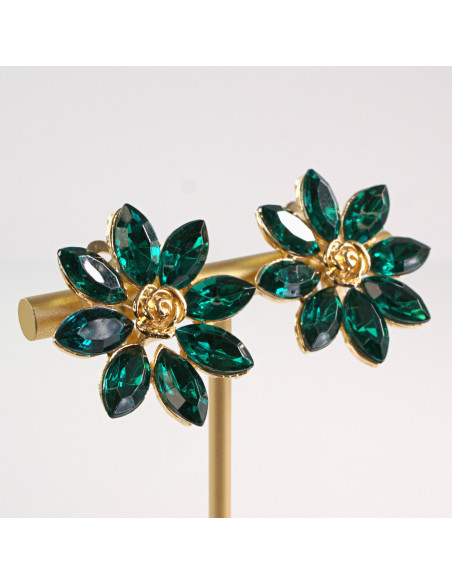 Klipsy do Uszu Lolita Akcesoria Klips do UCHA  ZIELONE KWIATKI KWIATY