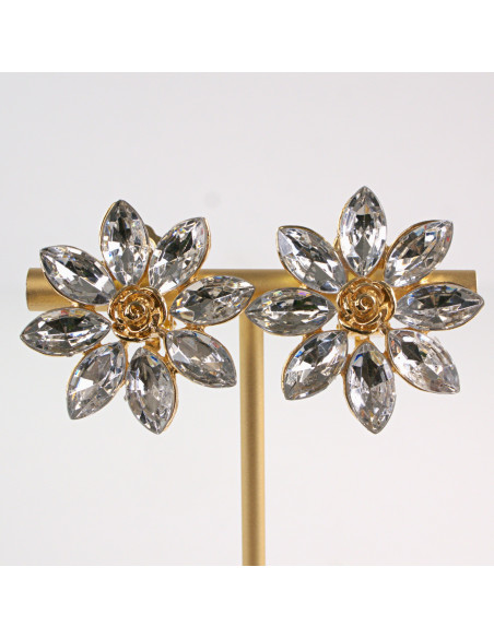 Klipsy do Uszu Lolita Akcesoria Klips do UCHA CRYSTAL KWIATKI KWIATY