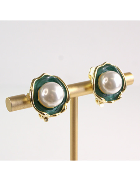 Klipsy do Uszu Lolita Akcesoria Klips do UCHA ZIELONE Z PERŁĄ PERŁY