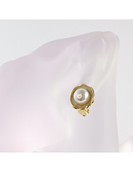 Klipsy do Uszu Lolita Akcesoria Klips do UCHA BEŻOWE Z PERŁĄ PERŁY