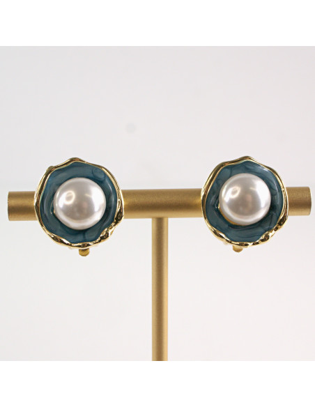 Klipsy do Uszu Lolita Akcesoria Klips do UCHA NIEBIESKIE Z PERŁĄ PERŁY