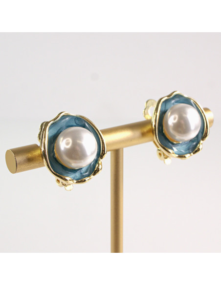 Klipsy do Uszu Lolita Akcesoria Klips do UCHA NIEBIESKIE Z PERŁĄ PERŁY