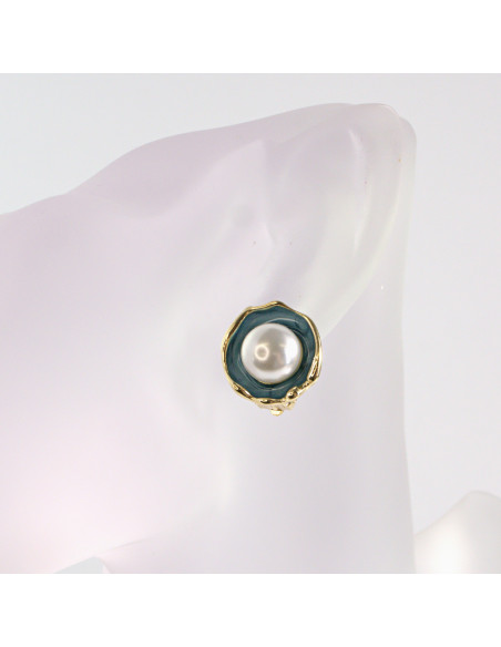 Klipsy do Uszu Lolita Akcesoria Klips do UCHA NIEBIESKIE Z PERŁĄ PERŁY