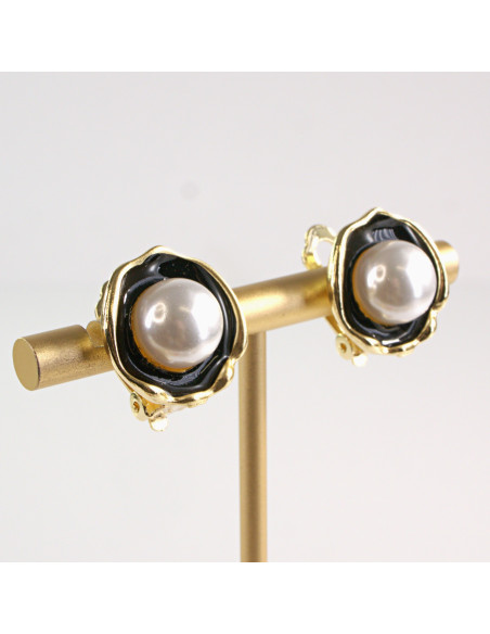 Klipsy do Uszu Lolita Akcesoria Klips do UCHA CZARNY Z PERŁĄ PERŁY