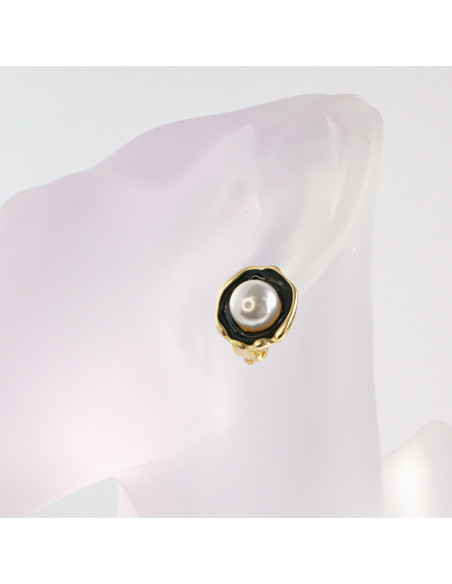 Klipsy do Uszu Lolita Akcesoria Klips do UCHA CZARNY Z PERŁĄ PERŁY