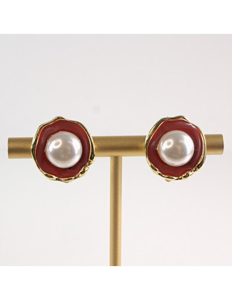 Klipsy do Uszu Lolita Akcesoria Klips do UCHA CZERWONE Z PERŁĄ PERŁY