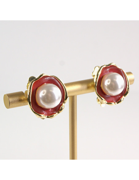 Klipsy do Uszu Lolita Akcesoria Klips do UCHA CZERWONE Z PERŁĄ PERŁY