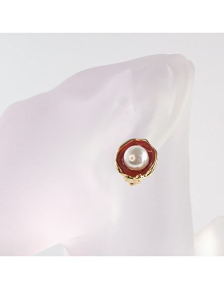 Klipsy do Uszu Lolita Akcesoria Klips do UCHA CZERWONE Z PERŁĄ PERŁY