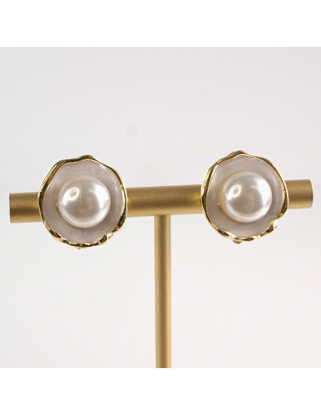 Klipsy do Uszu Lolita Akcesoria Klips do UCHA ECRU Z PERŁĄ PERŁY