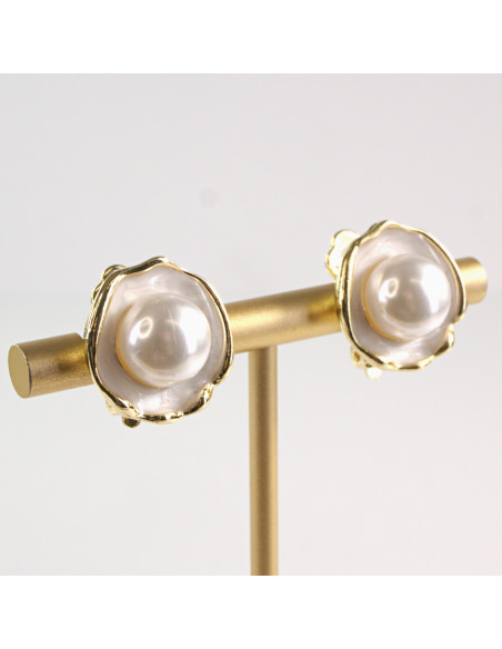 Klipsy do Uszu Lolita Akcesoria Klips do UCHA ECRU Z PERŁĄ PERŁY