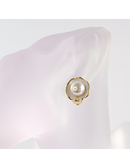 Klipsy do Uszu Lolita Akcesoria Klips do UCHA ECRU Z PERŁĄ PERŁY