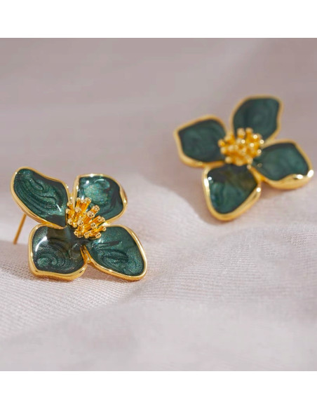 Kolczyki ZIELONE KWIATKI Lolita Accessories srebrny sztyft 925