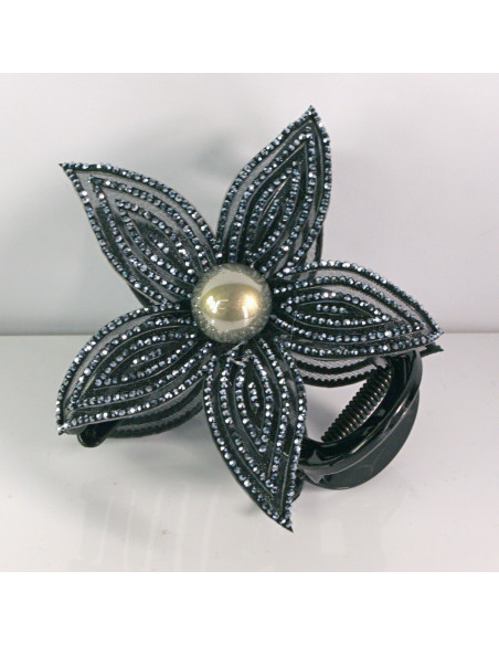 Klamra do włosów KWIAT Z KRYSZTAŁKAMI GRAFITOWY Lolita akcesoria