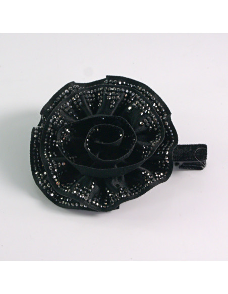 Spinka do włosów KWIAT ZE SREBRNYMI KRYSZTAŁKAMI CZARNY Lolita akcesoria