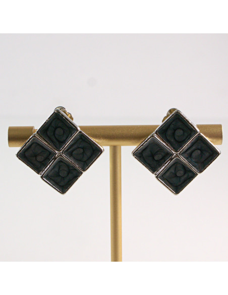 Srebrne Klipsy do Uszu Lolita Accessories GRAFITOWA Szachownica