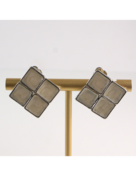 Srebrne Klipsy do Uszu Lolita Accessories Szachownica ECRU