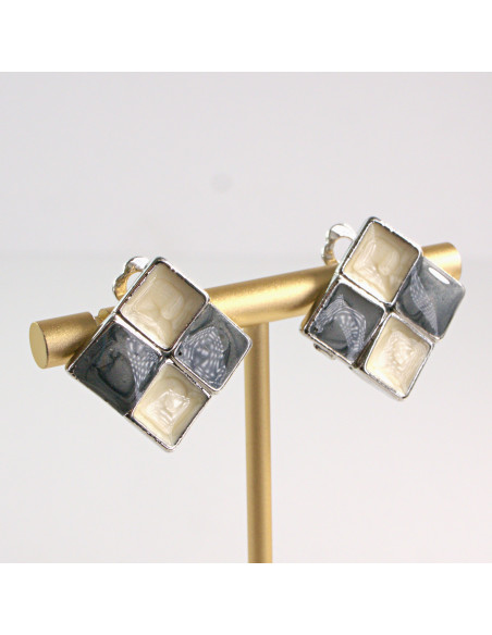 Srebrne Klipsy do Uszu Lolita Accessories Szachownica