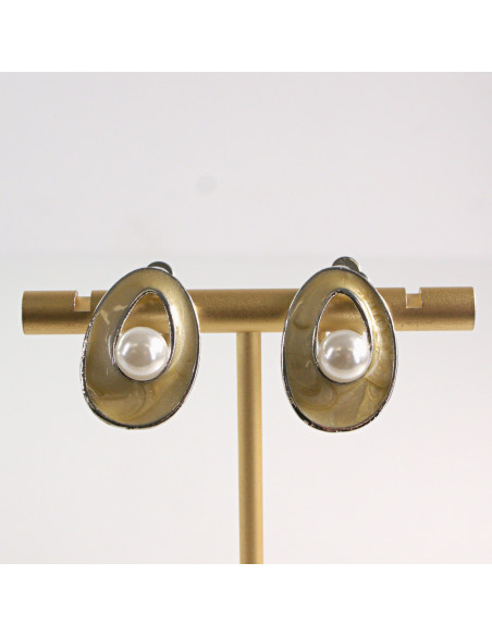 Klipsy do Uszu Lolita Accessories Klips do Ucha BEŻOWE Z PEREŁKĄ