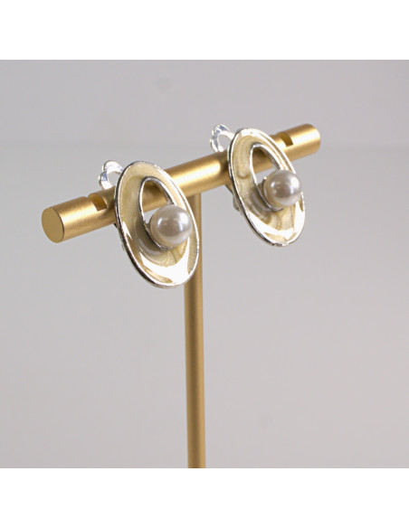 Klipsy do Uszu Lolita Accessories Klips do Ucha BEŻOWE Z PEREŁKĄ