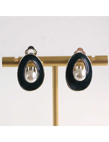 Klipsy do Uszu Lolita Accessories Klips do Ucha GRANATOWY Z PEREŁKĄ