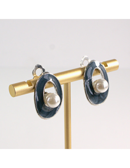 Klipsy do Uszu Lolita Accessories Klips do Ucha GRANATOWY Z PEREŁKĄ