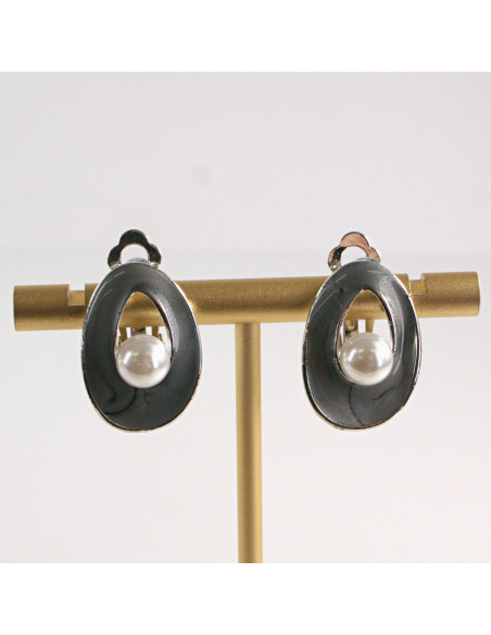 Klipsy do Uszu Lolita Accessories Klips do Ucha Z PEREŁKĄ SZARY