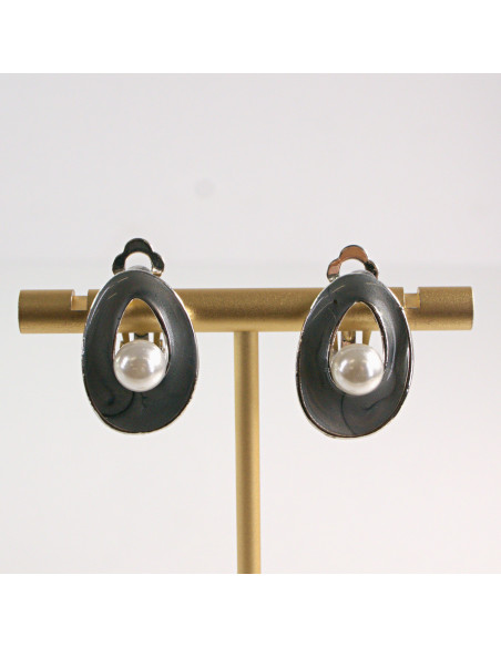 Klipsy do Uszu Lolita Accessories Klips do Ucha Z PEREŁKĄ SZARY