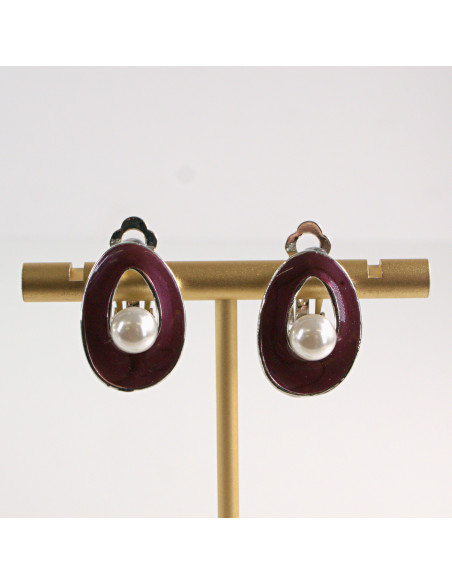 Klipsy do Uszu Lolita Accessories Klips do Ucha BURGUNDOWY Z PEREŁKĄ